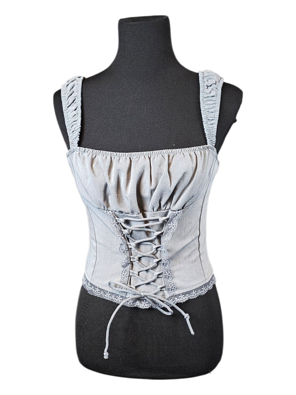 LA Hearts Gray Corset Tank Top Lace Up Office Siren Y2K Mall Goth Medium
